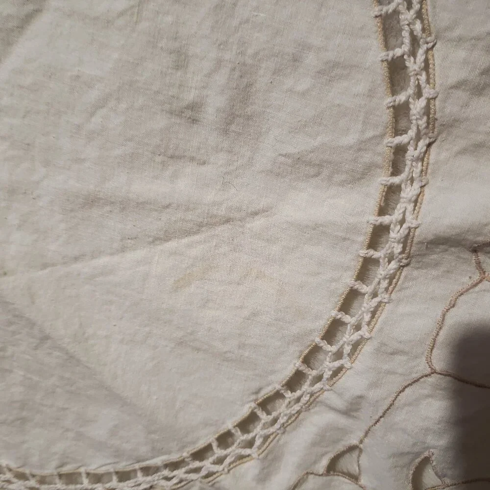 Vintage Battenburg Lace Ivory Cream Round‎ Tablecloth Approx 31